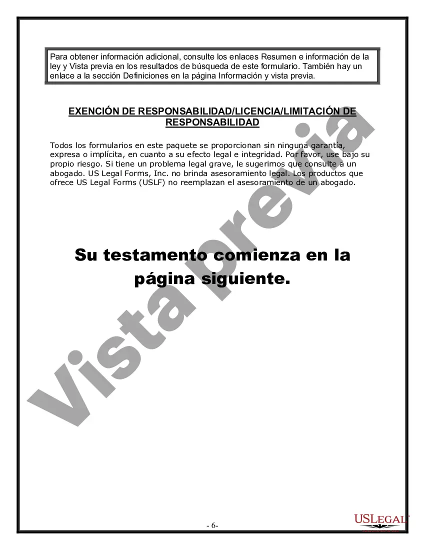 Preview Formulario de última voluntad y testamento legal para personas divorciadas que no se han vuelto a casar y no tienen hijos