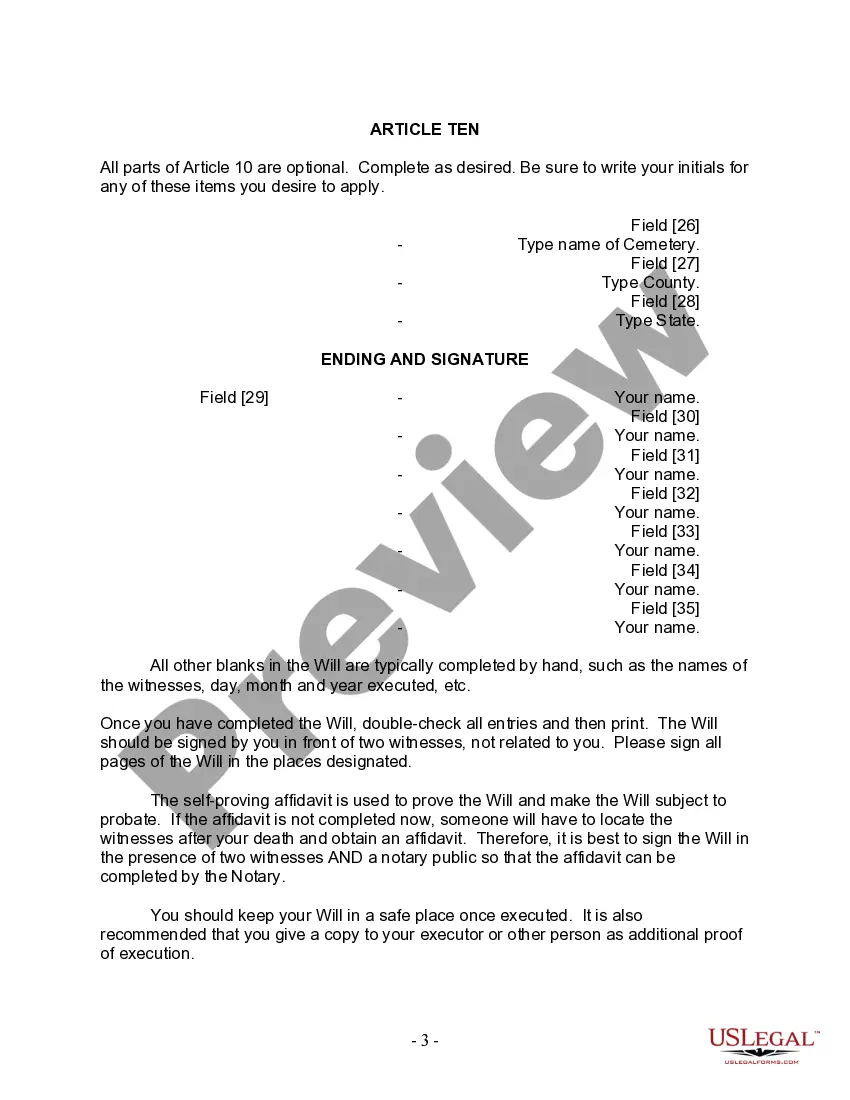 Preview Last Will and Testament for Divorced Person Not Remarried with No Children