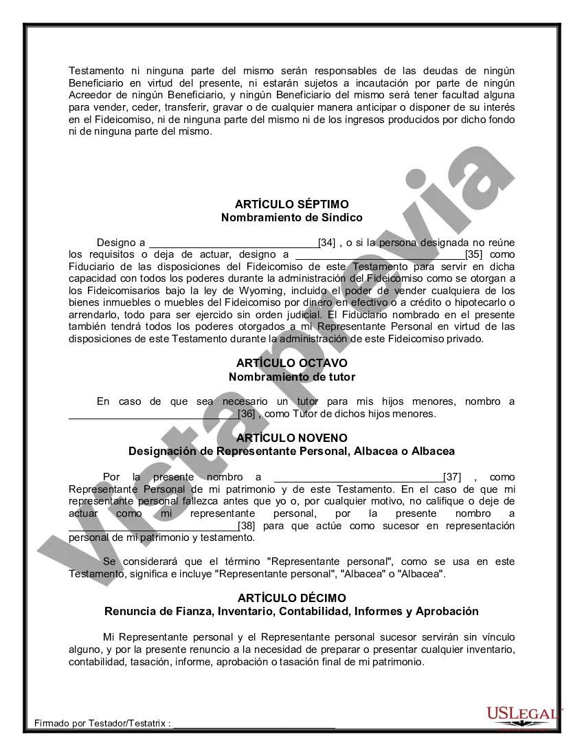 Preview Formulario de última voluntad y testamento legal para personas divorciadas que no se han vuelto a casar con hijos menores