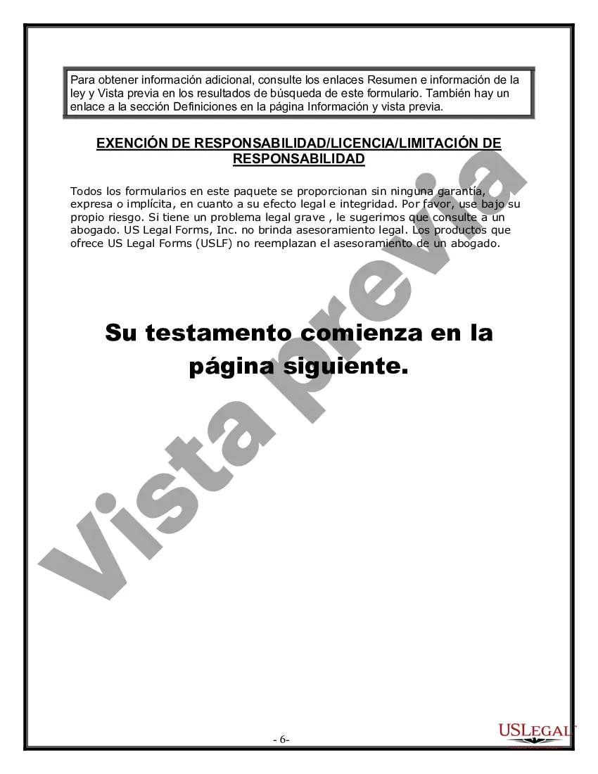 Preview Formulario de última voluntad y testamento legal para personas divorciadas que no se han vuelto a casar con hijos menores
