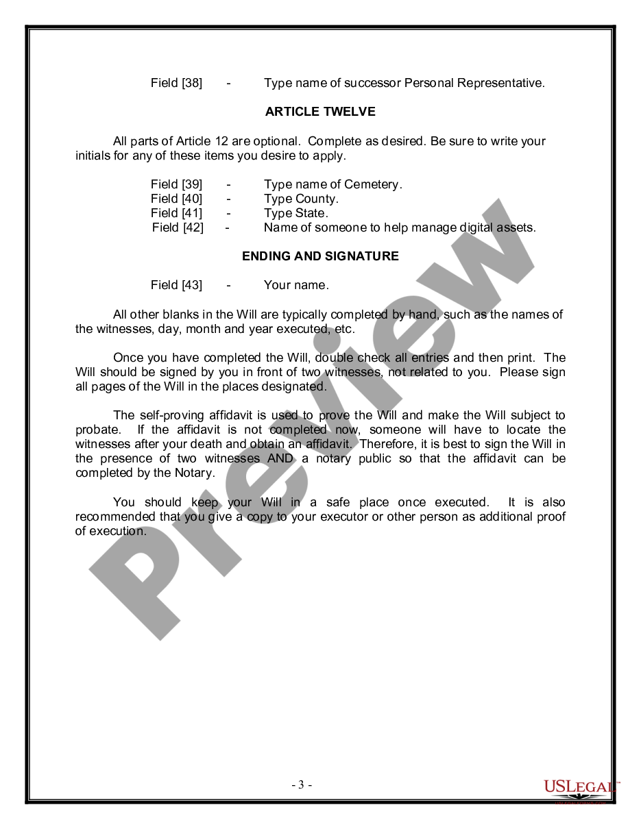 page 2 Legal Last Will and Testament Form for Divorced person not Remarried with Minor Children preview