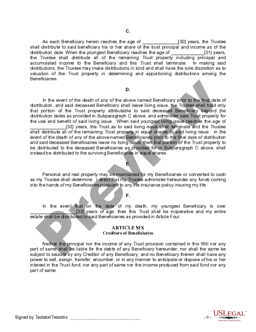 Preview Last Will and Testament for Divorced person not Remarried with Minor Children