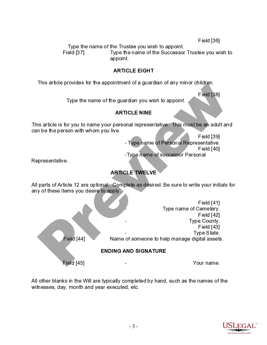 Preview Last Will and Testament for Divorced Person Not Remarried with Adult and Minor Children