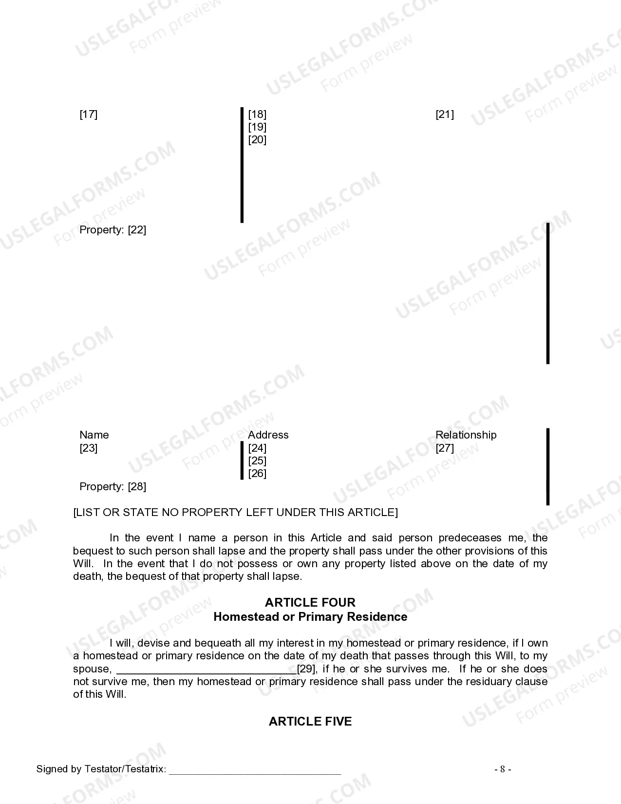 Preview Mutual Wills Package for Married Couple with Adult Children