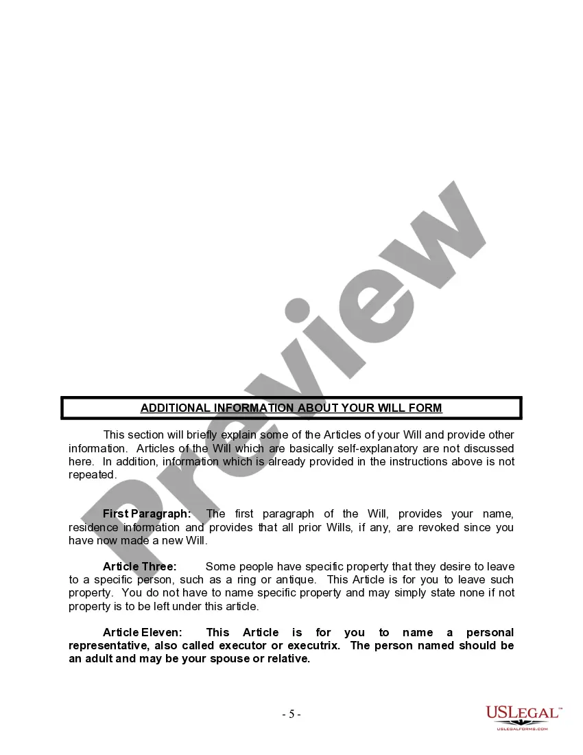 Preview Mutual Wills Package for Married Couple with Minor Children