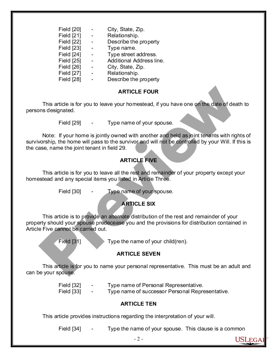 page 1 Legal Last Will and Testament Form for Married person with Adult Children preview