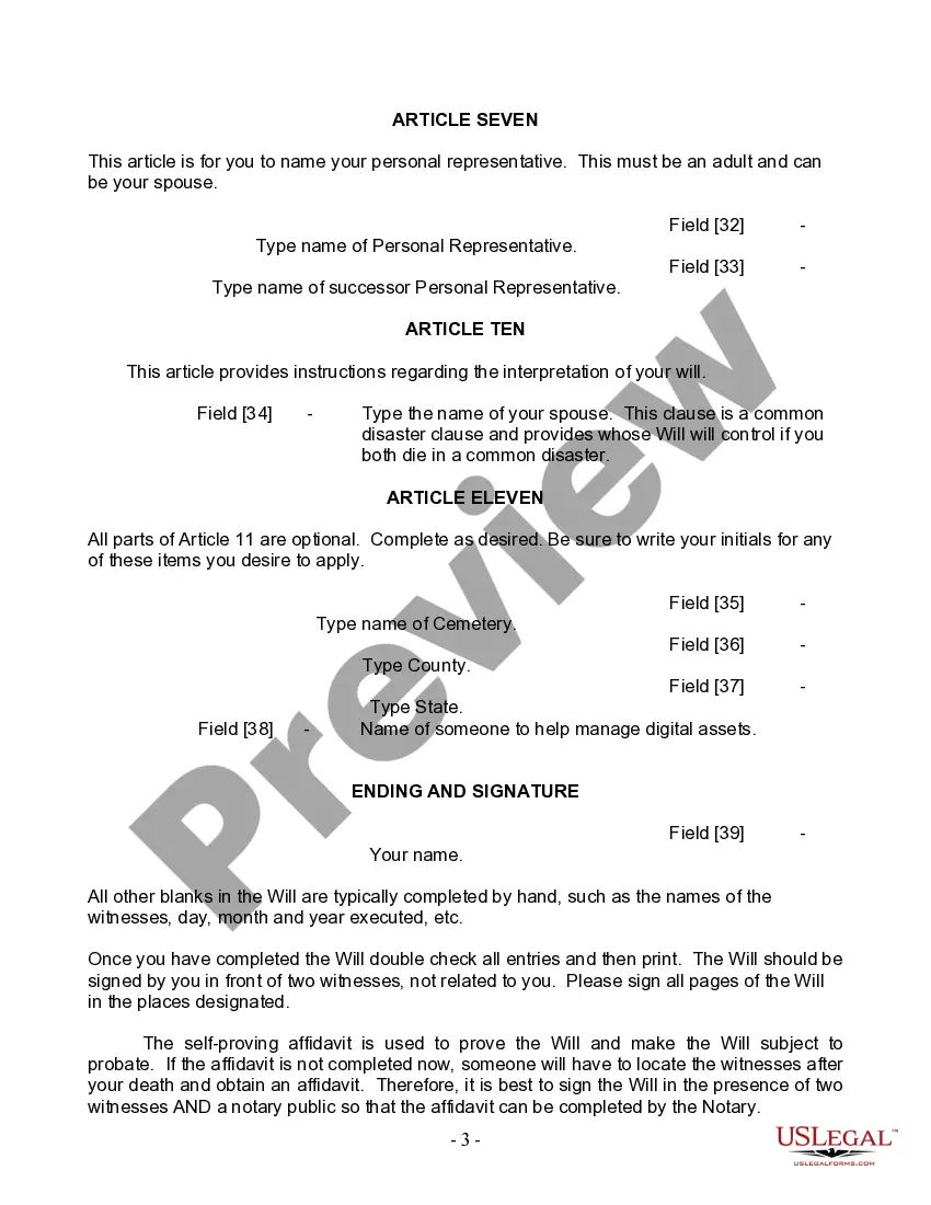 Preview Last Will and Testament for Married person with Adult Children