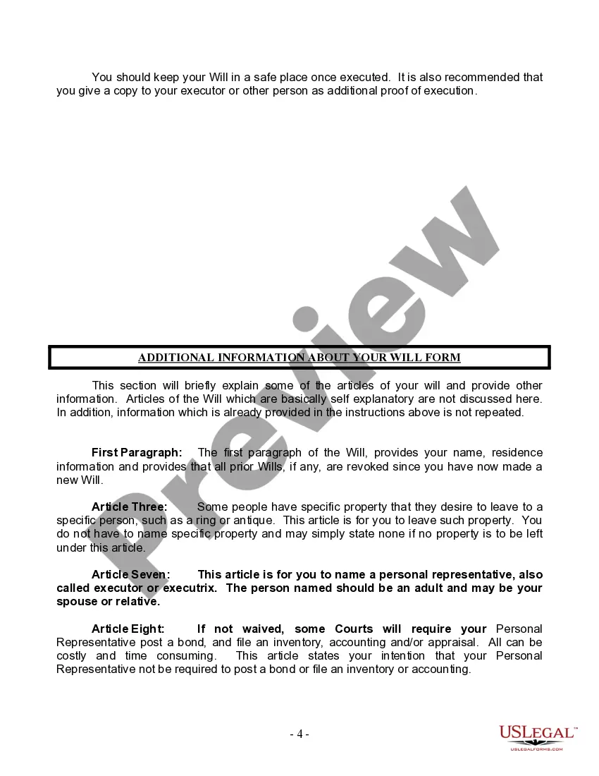 Preview Last Will and Testament for Married person with Adult Children