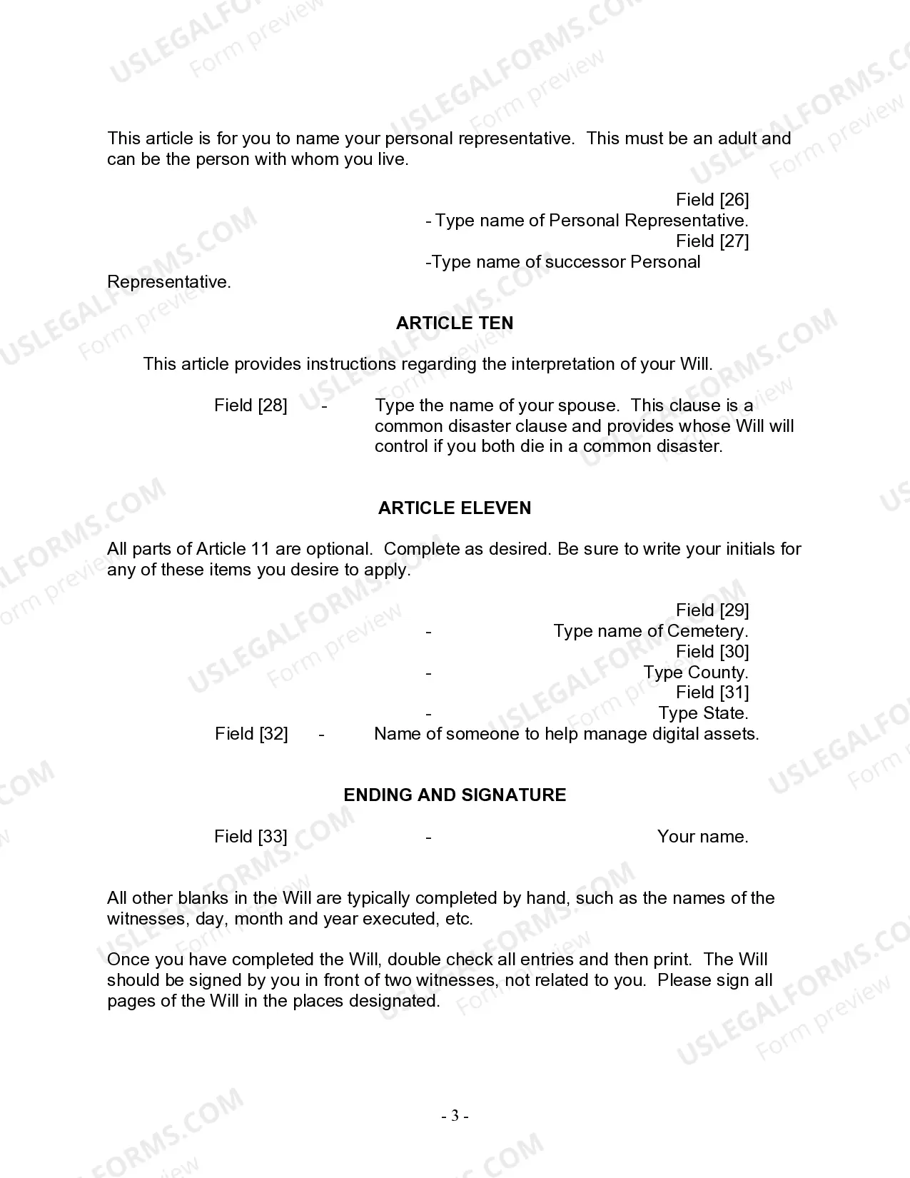 Preview Last Will and Testament for a Married Person with No Children