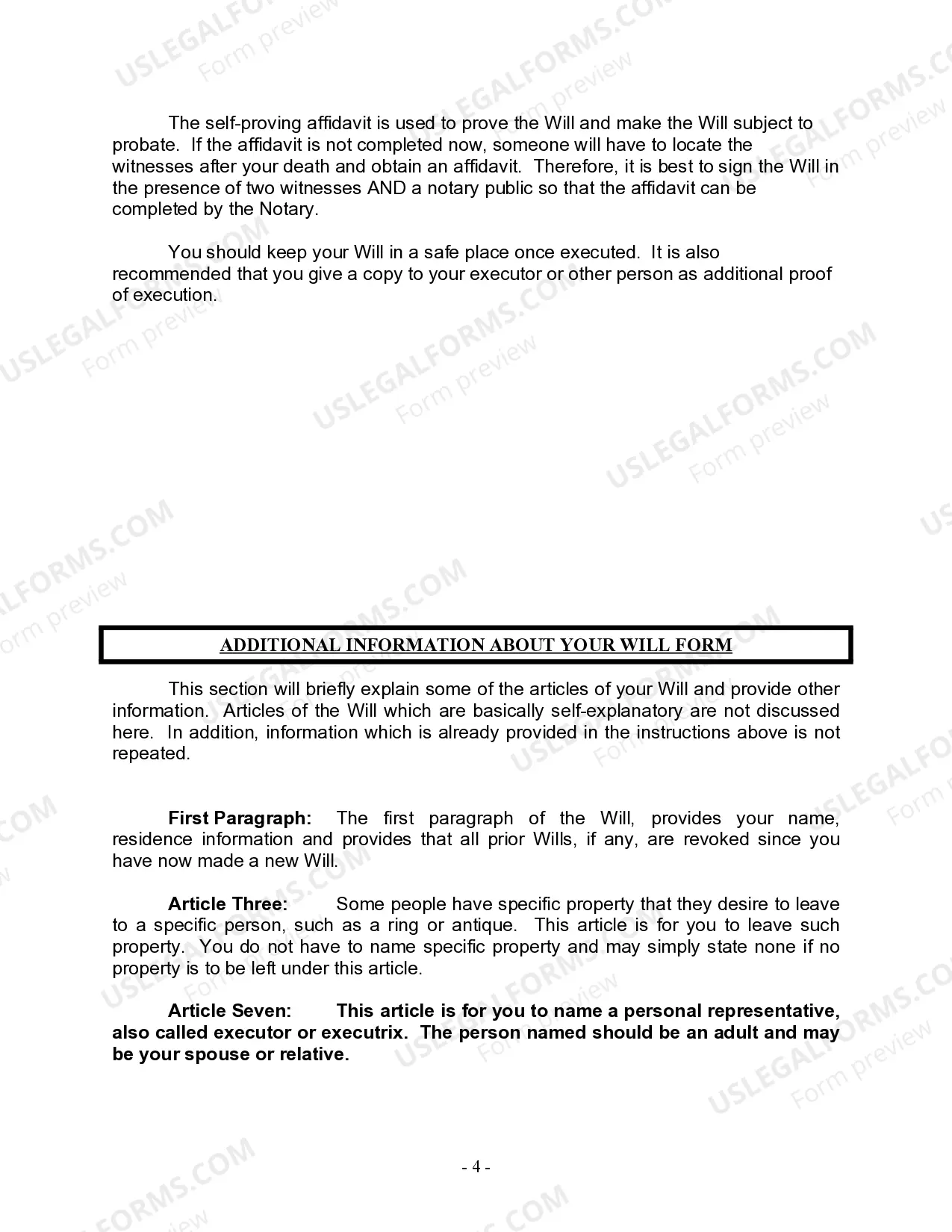 Preview Last Will and Testament for a Married Person with No Children