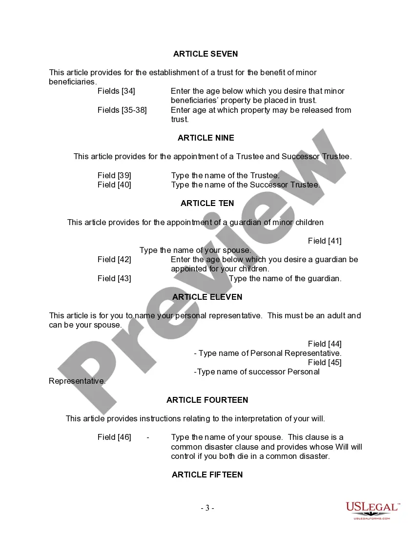 Preview Last Will and Testament for Married person with Minor Children
