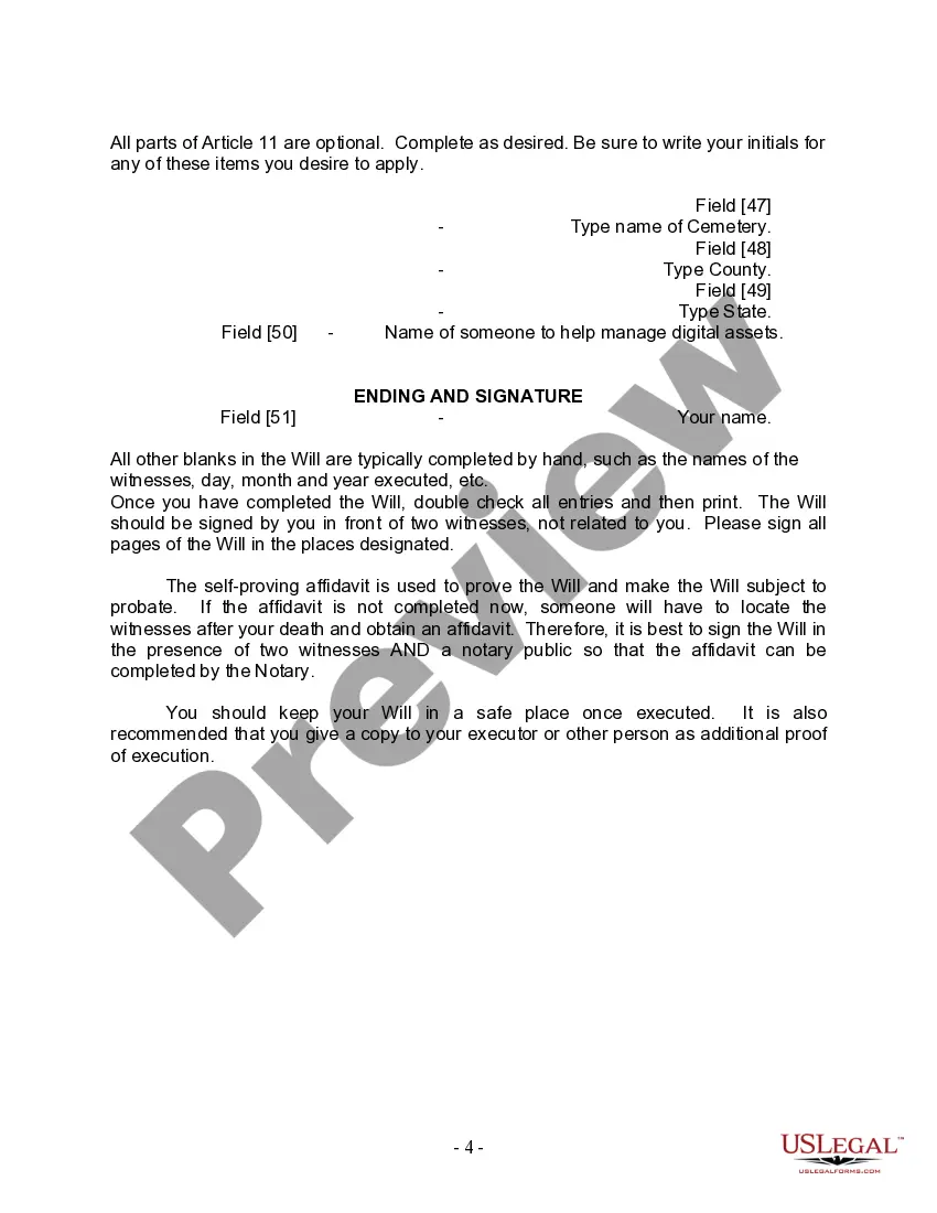 Preview Last Will and Testament for Married person with Minor Children