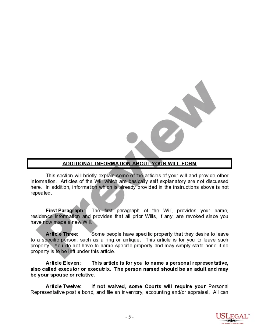 Preview Last Will and Testament for Married person with Minor Children