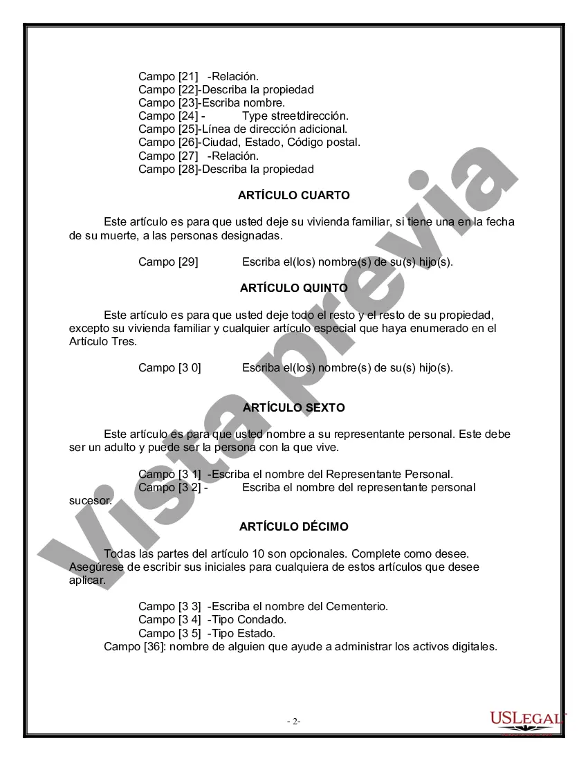 Preview Formulario de testamento y última voluntad legal para viuda o viudo con hijos adultos