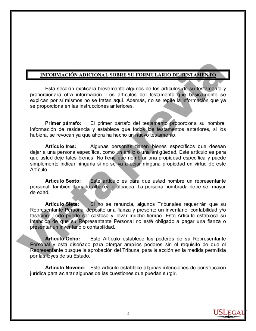 Preview Formulario de testamento y última voluntad legal para viuda o viudo con hijos adultos