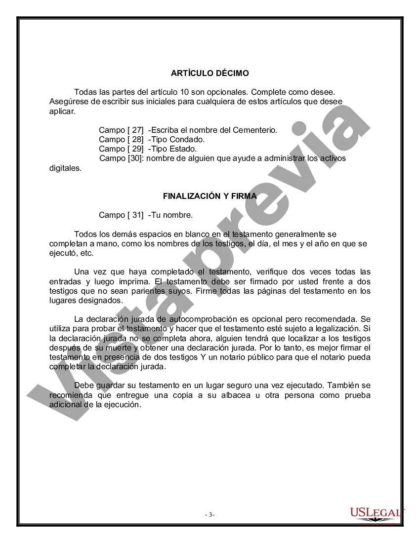 Preview Formulario de última voluntad legal para una viuda o viudo sin hijos