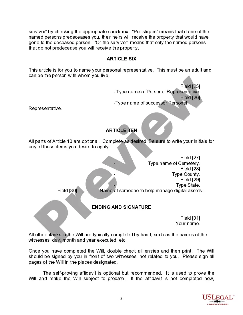 Preview Last Will for a Widow or Widower with no Children