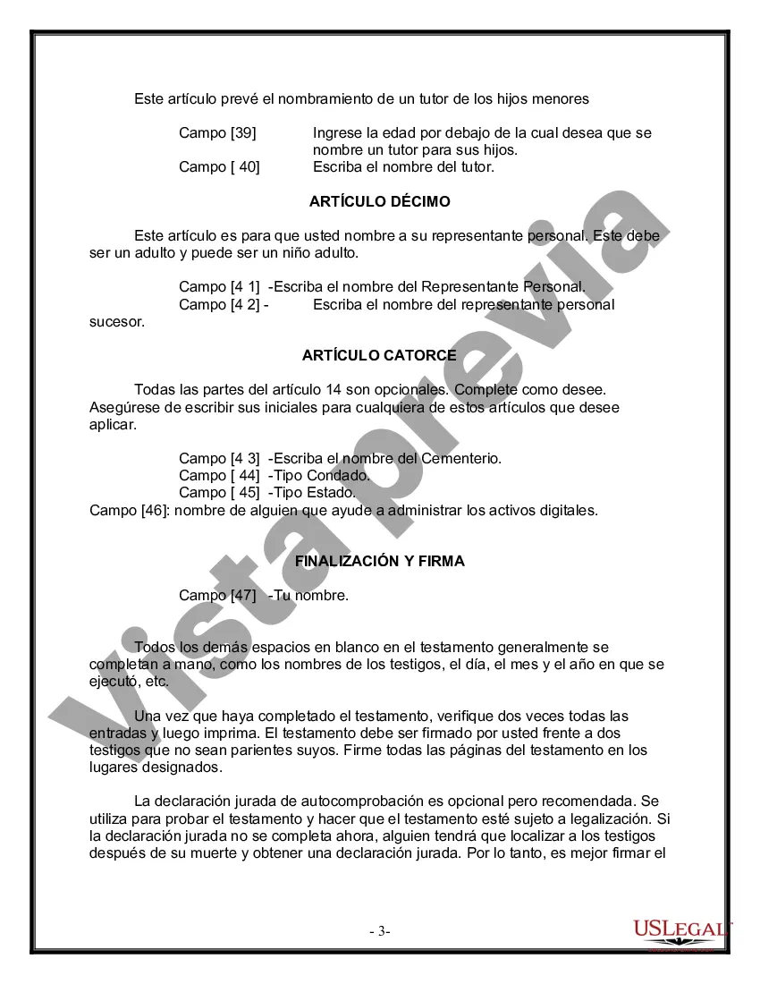 Preview Formulario Legal de Última Voluntad y Testamento para una Viuda o Viudo con Hijos Adultos y Menores