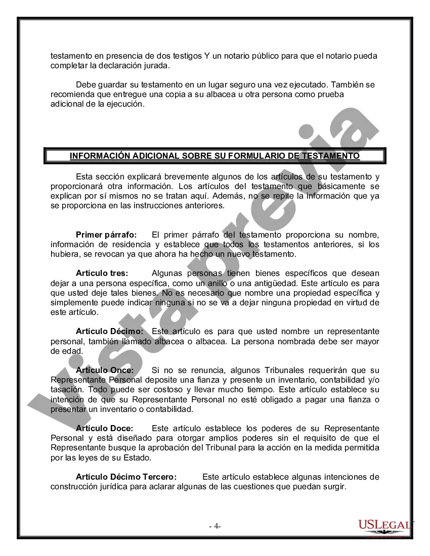 Preview Formulario Legal de Última Voluntad y Testamento para una Viuda o Viudo con Hijos Adultos y Menores
