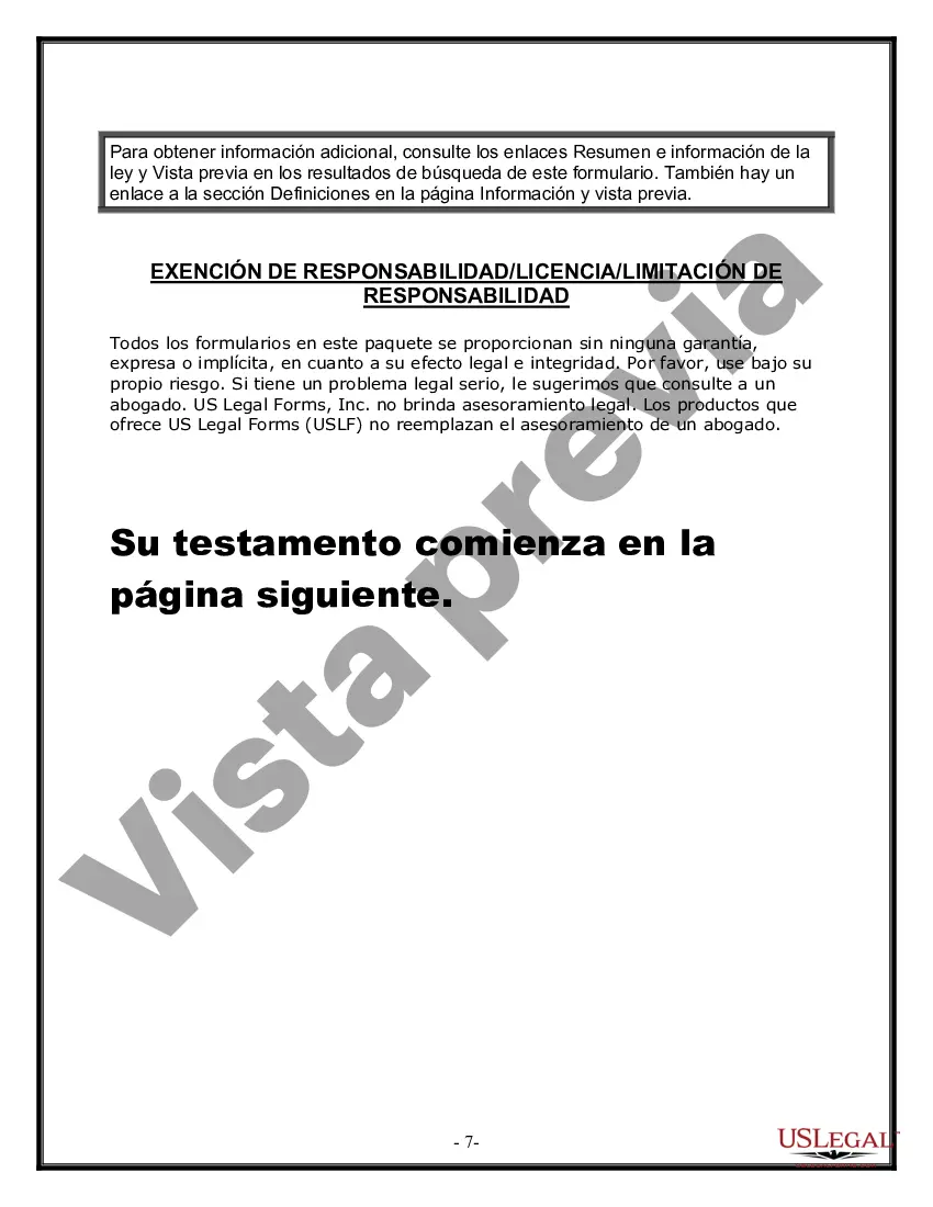 Preview Formulario Legal de Última Voluntad y Testamento para una Viuda o Viudo con Hijos Adultos y Menores