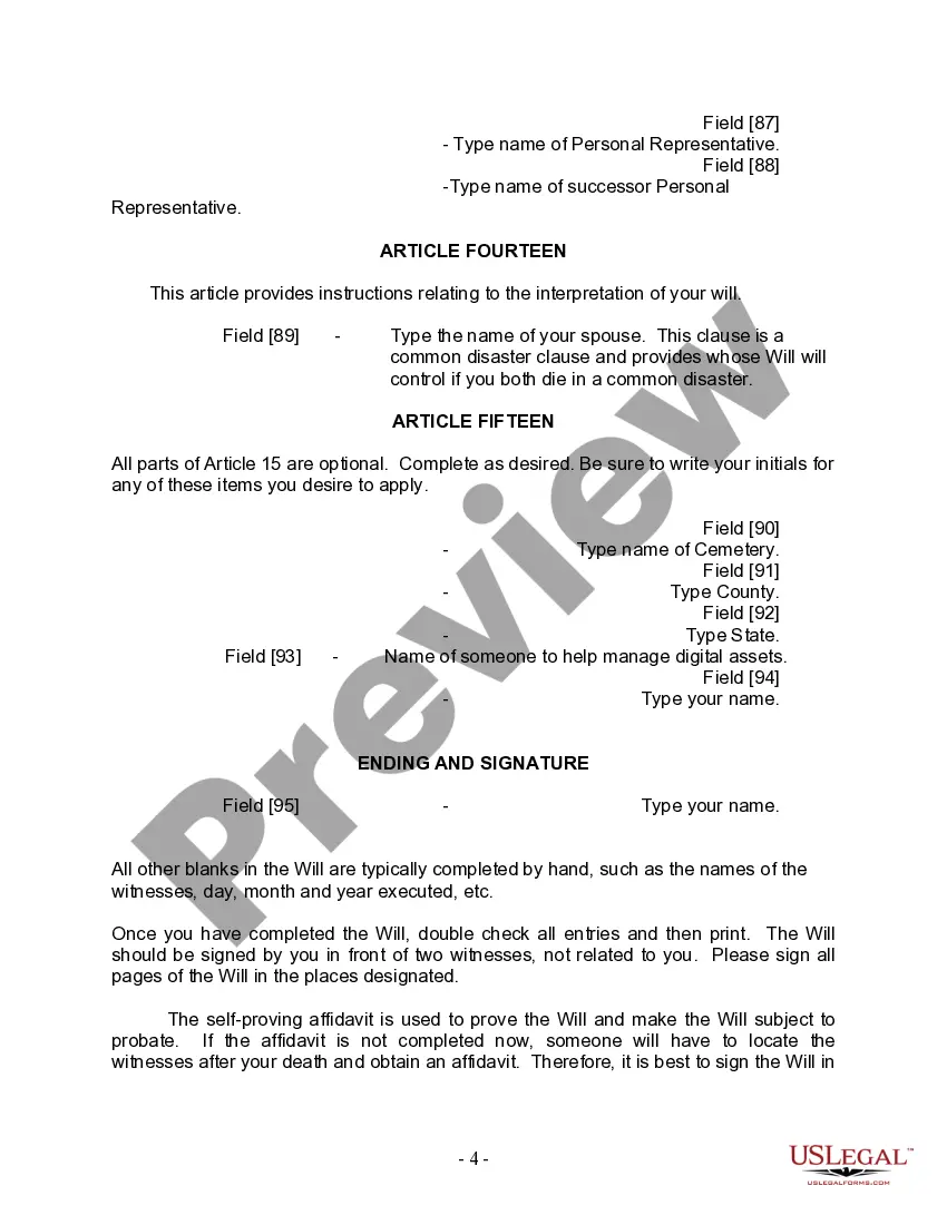 Preview Last Will and Testament for Divorced and Remarried Person with Mine, Yours and Ours Children