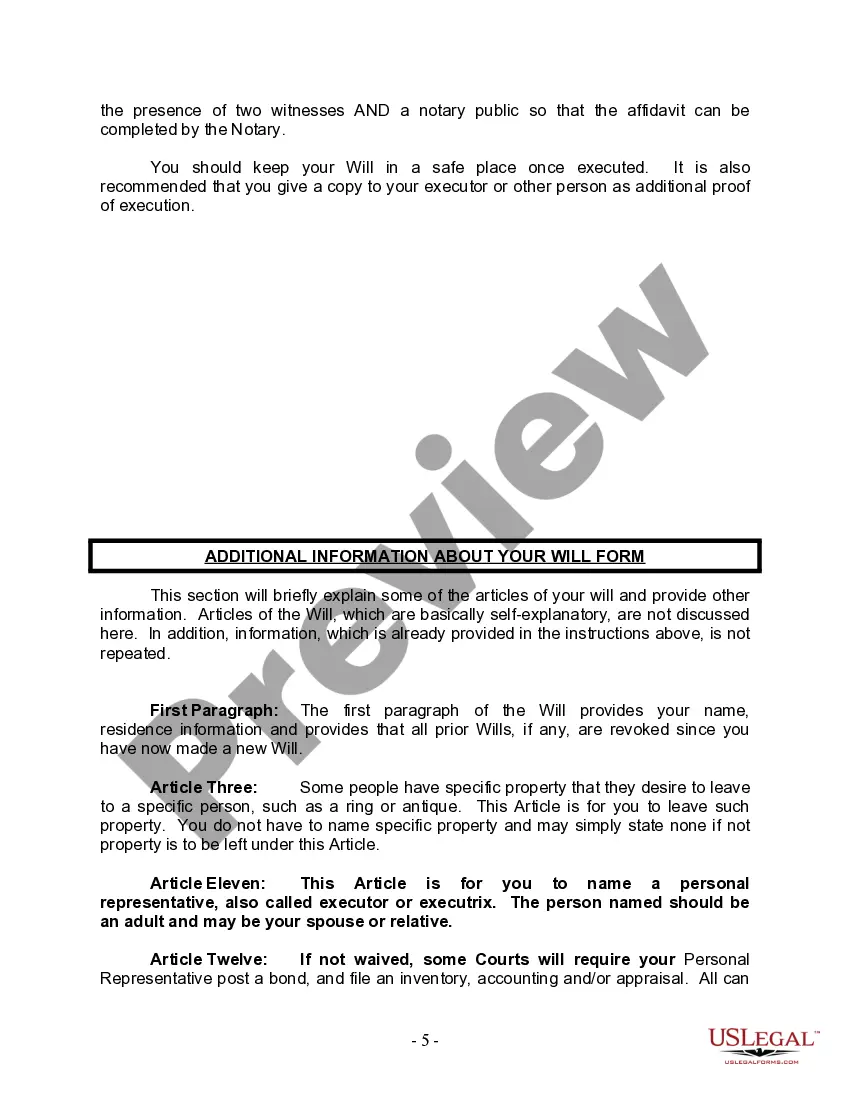 Preview Last Will and Testament for Divorced and Remarried Person with Mine, Yours and Ours Children