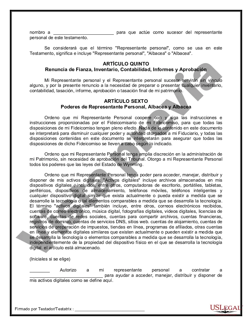 Preview Último testamento legal y formulario de testamento con todos los bienes en fideicomiso llamado testamento invertido