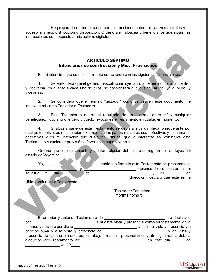 Preview Último testamento legal y formulario de testamento con todos los bienes en fideicomiso llamado testamento invertido