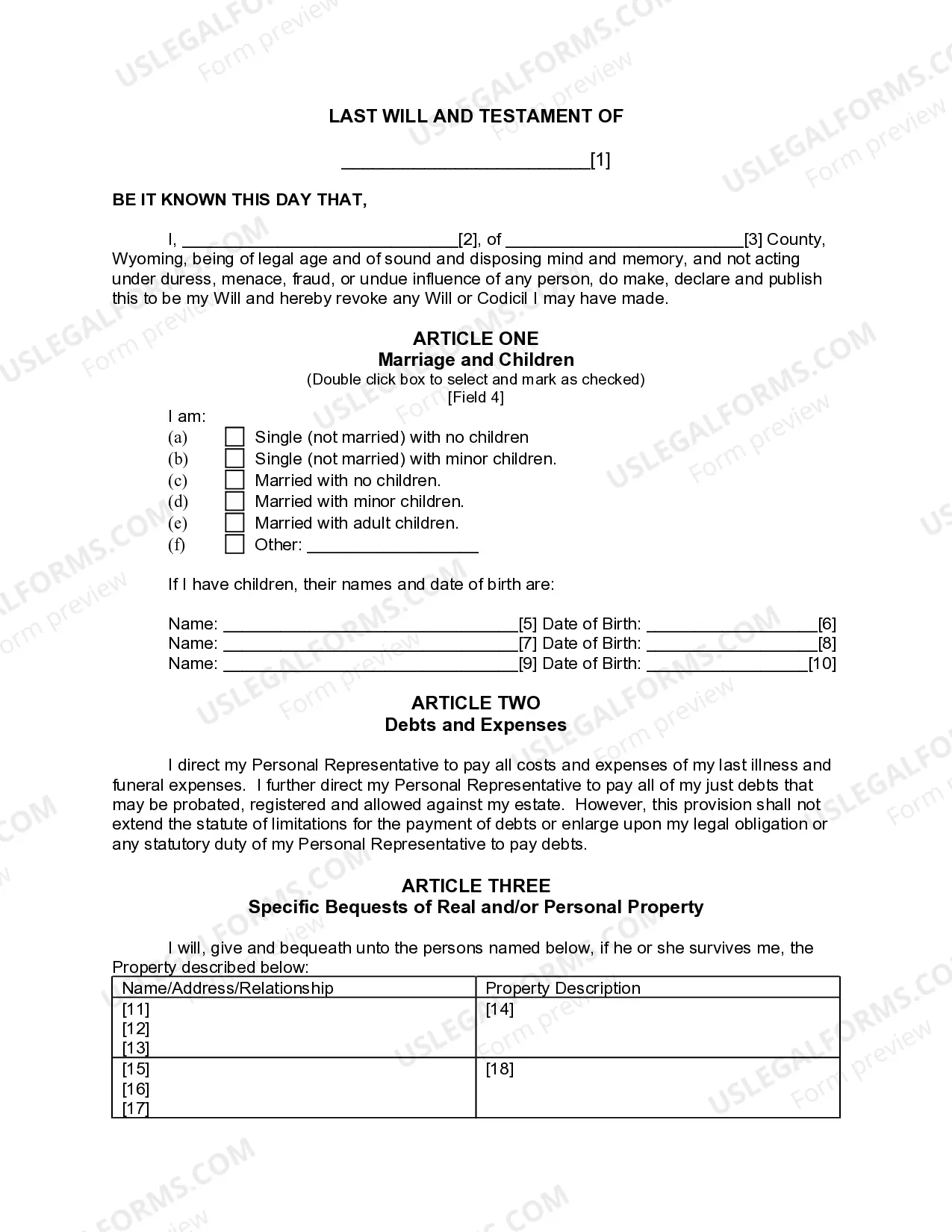 Preview Last Will and Testament for other Persons