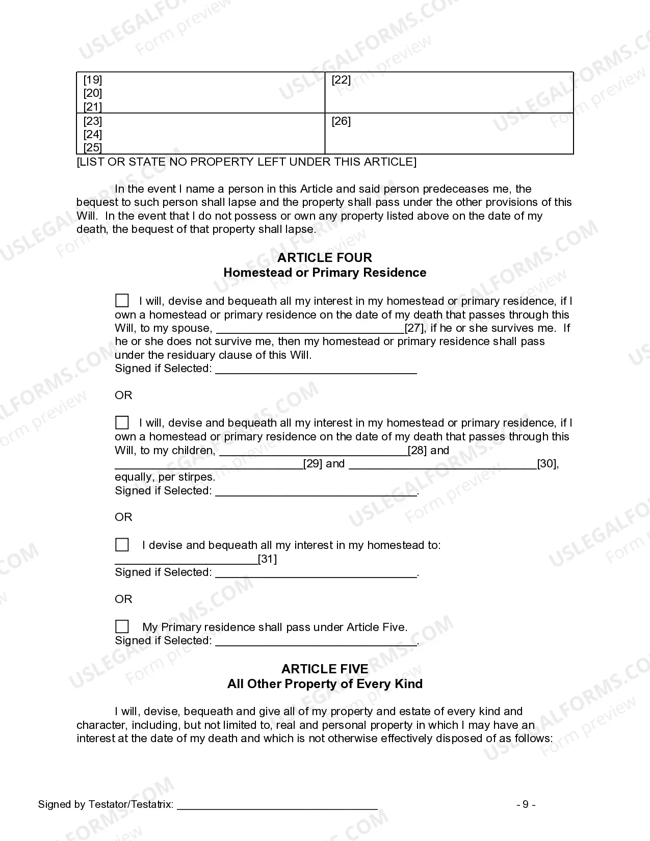 Preview Last Will and Testament for other Persons