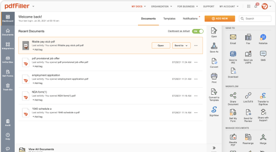 Manage documents inside the pdfFiller cloud