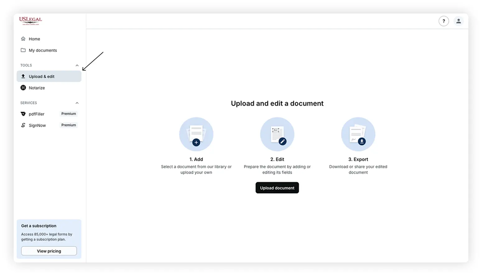 Upload & Edit tab in the Tools section